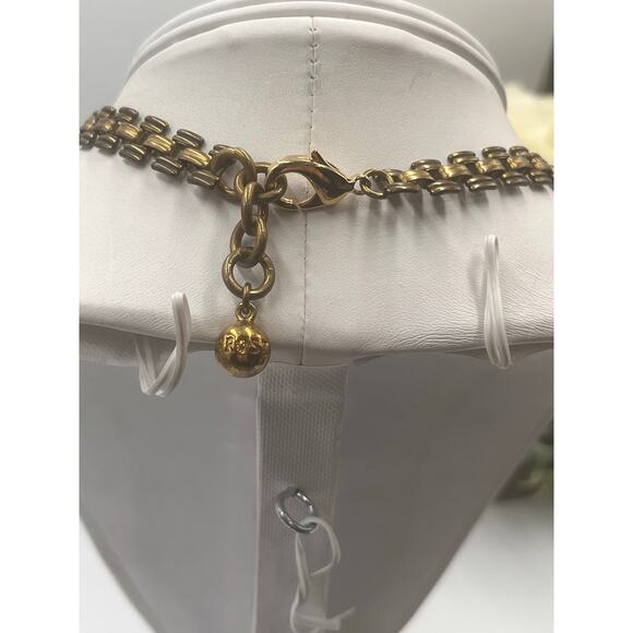 Lulu Frost Designer Signed Blue Crystal Chunky Statement Gold Tone Necklace - Picture 6 of 10